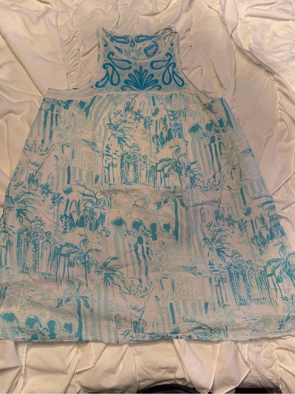 Lilly Pulitzer White and Turquoise Printed Mini Skirt